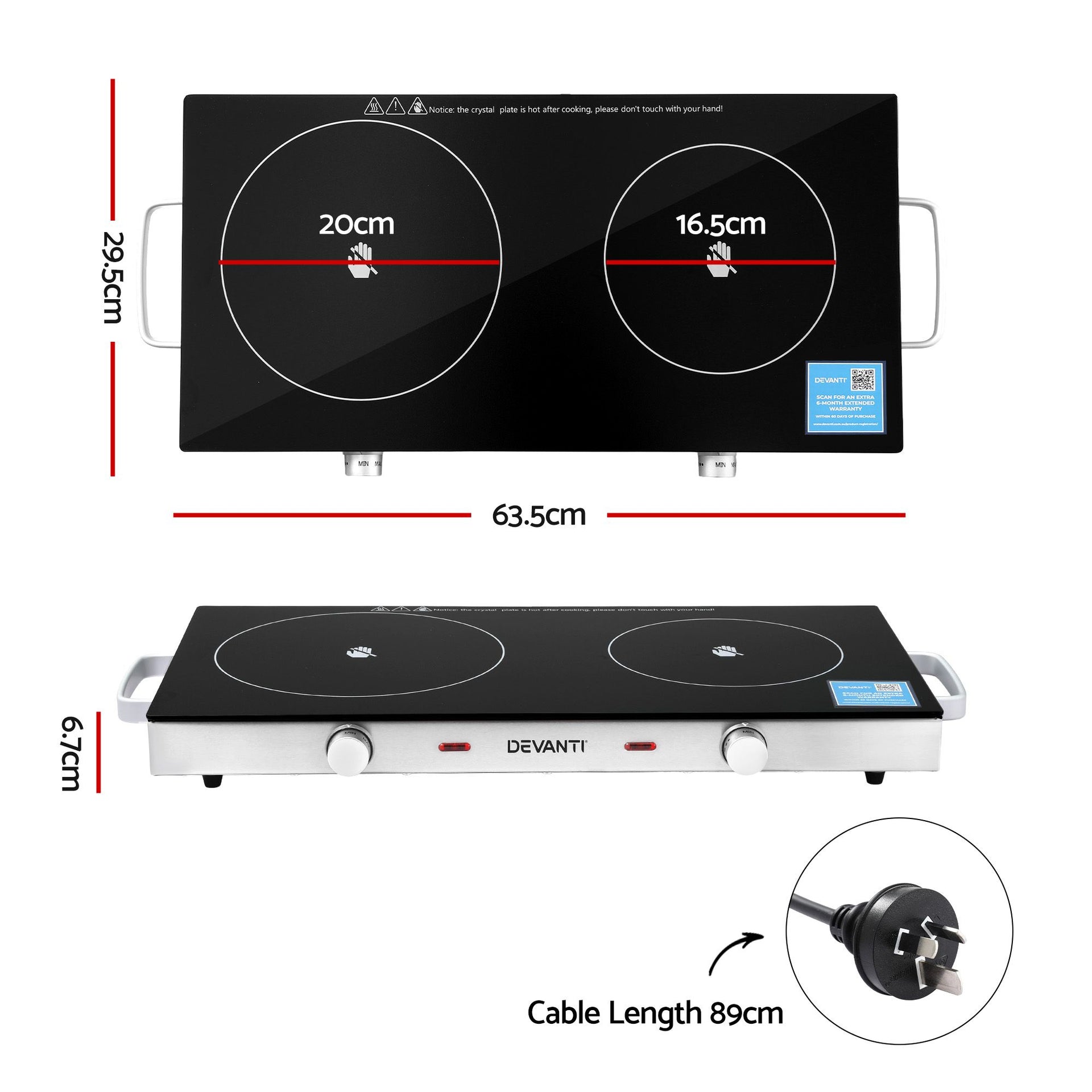 Devanti Portable Ceramic Cooktop Dual Burner Electric Hot Plate 2800W Black Awezingly