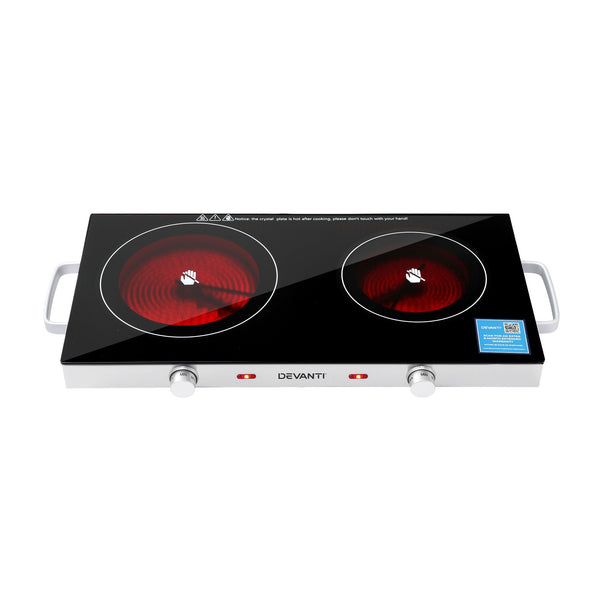 Devanti Portable Ceramic Cooktop Dual Burner Electric Hot Plate 2800W Black Awezingly