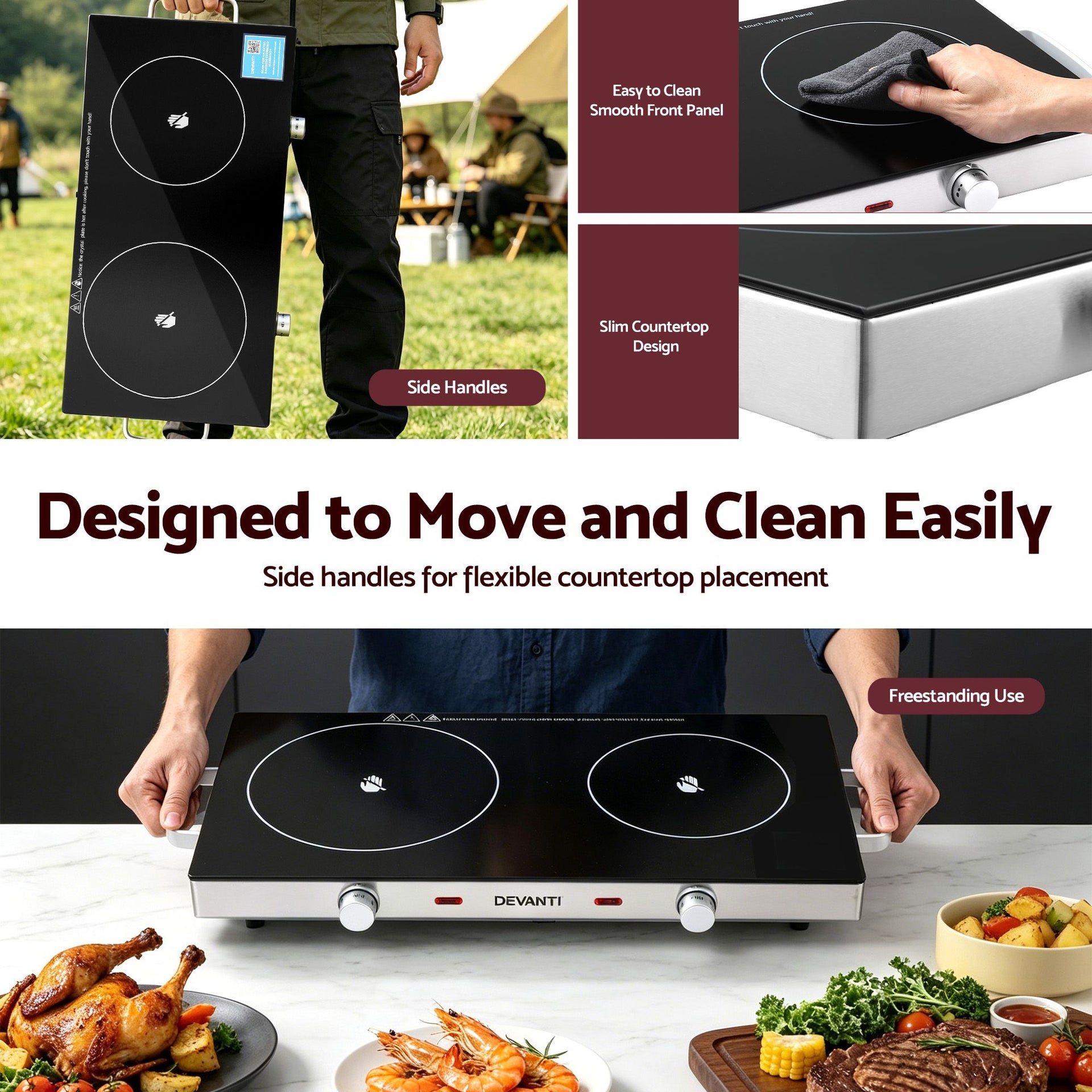 Devanti Portable Ceramic Cooktop Dual Burner Electric Hot Plate 2800W Black Awezingly