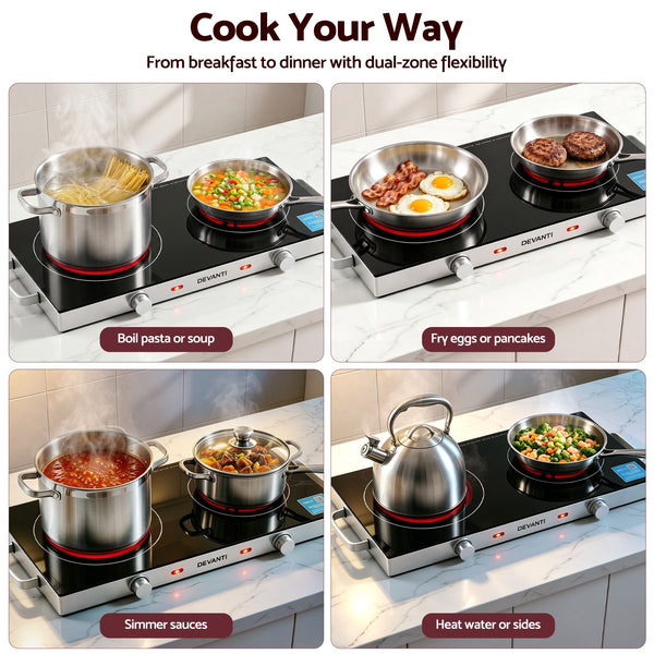 Devanti Portable Ceramic Cooktop Dual Burner Electric Hot Plate 2800W Black Awezingly