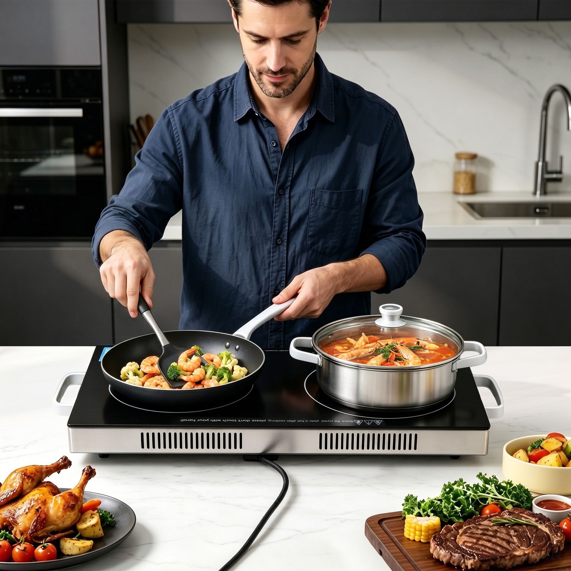 Devanti Portable Ceramic Cooktop Dual Burner Electric Hot Plate 2800W Black Awezingly