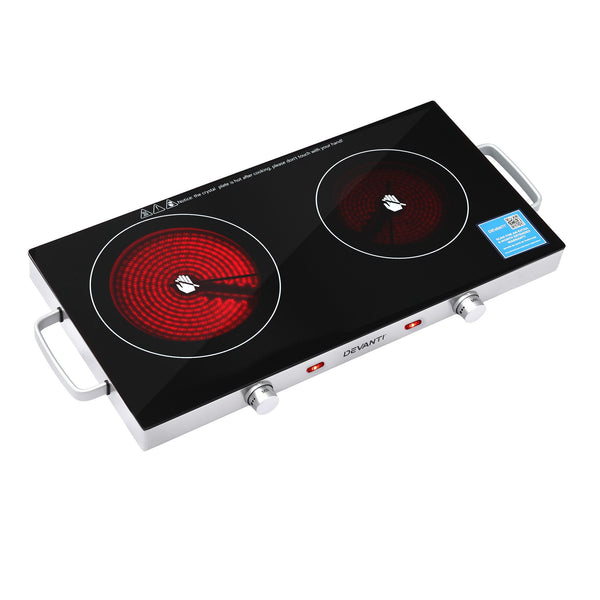Devanti Portable Ceramic Cooktop Dual Burner Electric Hot Plate 2800W Black Awezingly