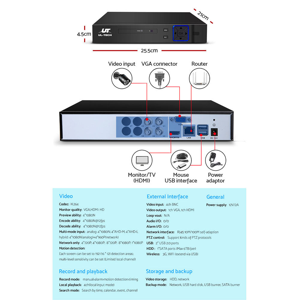 UL Tech 1080P 4 Channel HDMI CCTV Security Camera with 1TB Hard Drive UL-TECH