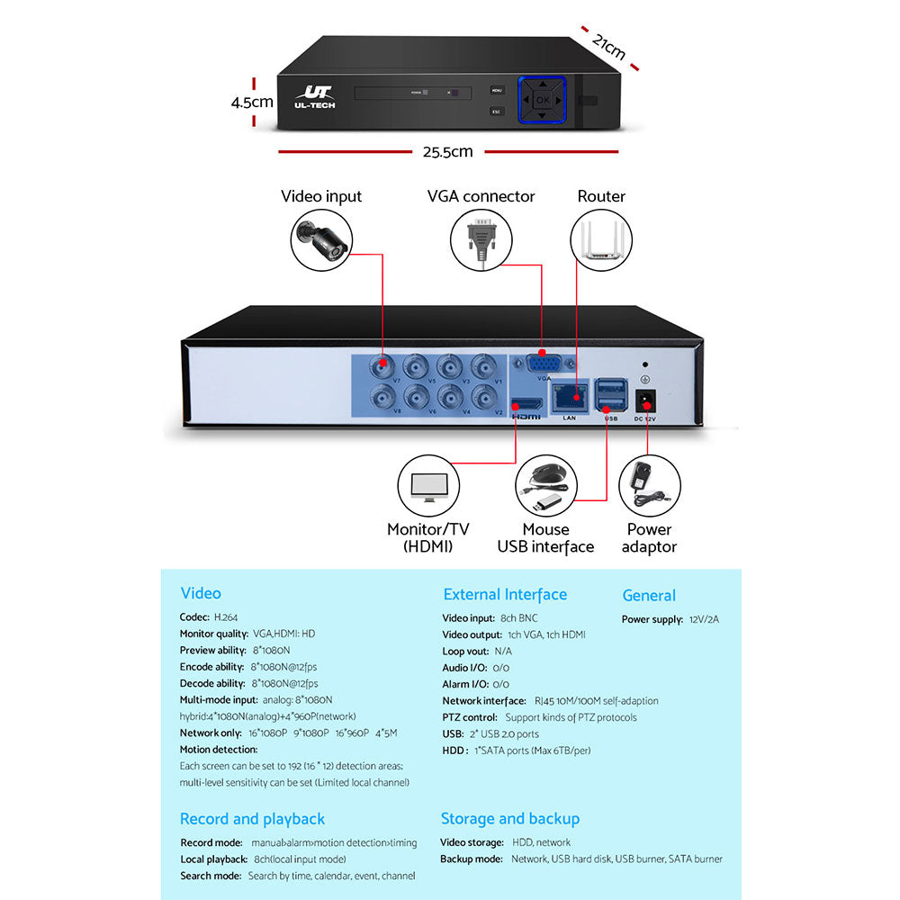 UL Tech 1080P 8 Channel HDMI CCTV Security Camera with 1TB Hard Drive UL-TECH