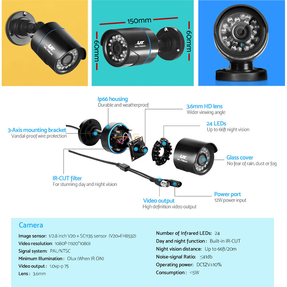 UL Tech 1080P 8 Channel HDMI CCTV Security Camera with 1TB Hard Drive UL-TECH