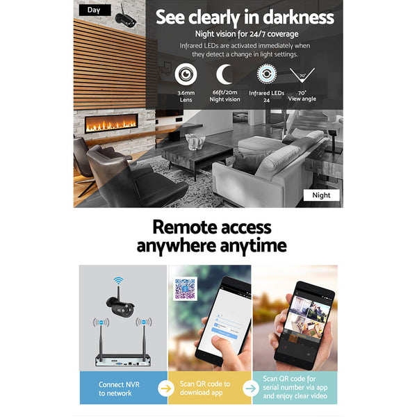 UL-tech CCTV Wireless Security Camera System 8CH Home Outdoor WIFI 4 Bullet Cameras Kit 1TB UL-TECH