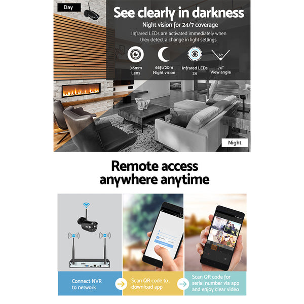 UL-tech CCTV Wireless Security Camera System 8CH Home Outdoor WIFI 8 Bullet Cameras Kit 1TB UL-TECH