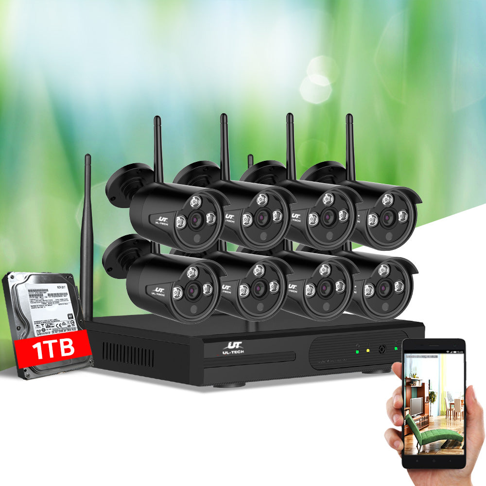 UL-tech CCTV Wireless Security Camera System 8CH Home Outdoor WIFI 8 Bullet Cameras Kit 1TB UL-TECH