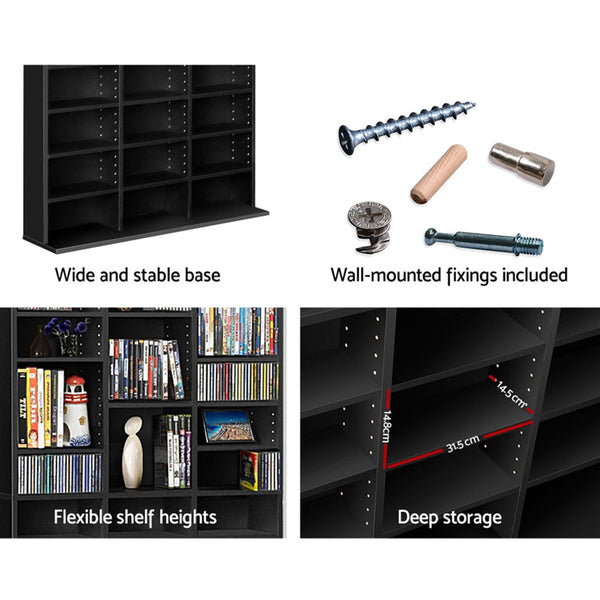 Artiss Adjustable Book Storage Shelf Rack Unit - Black Artiss