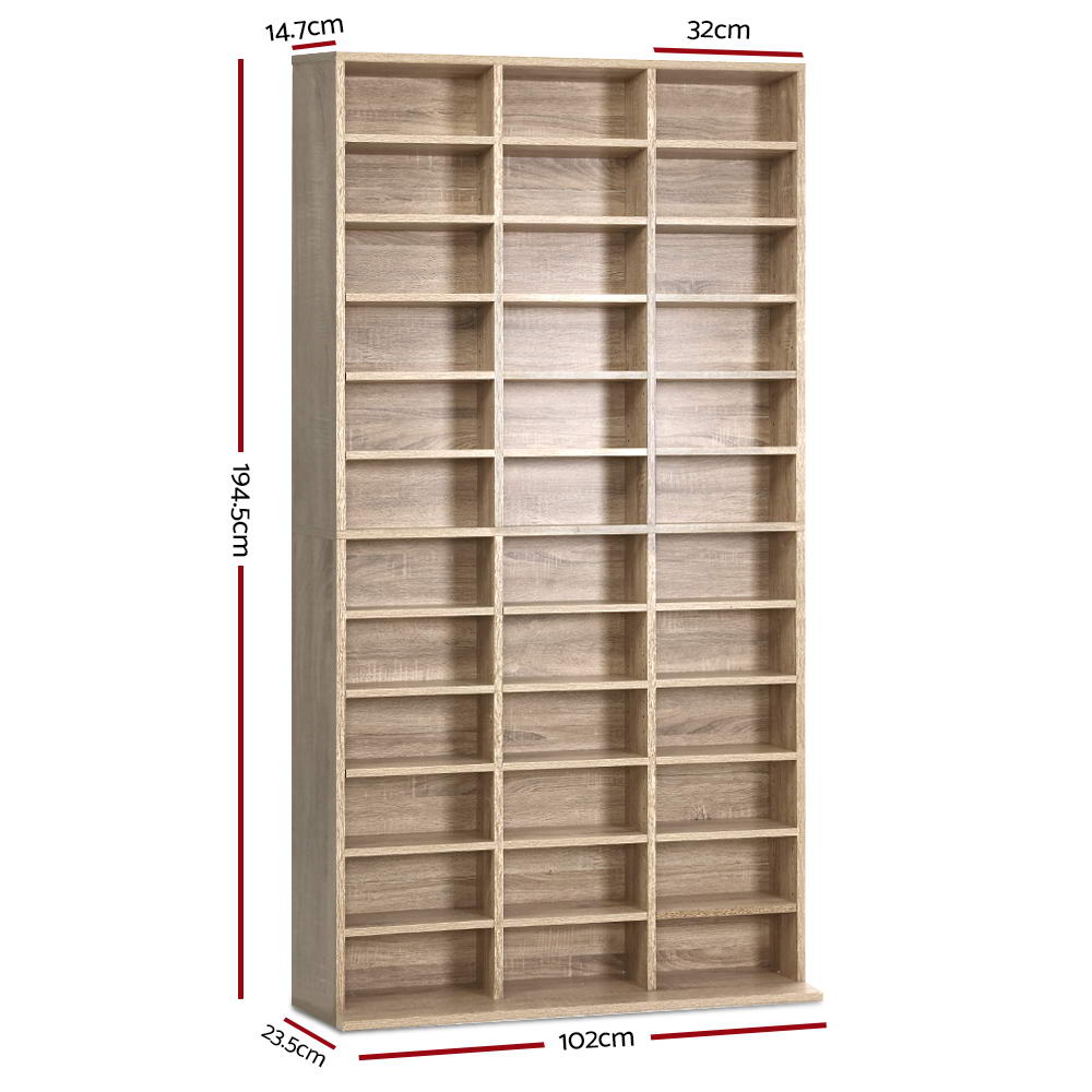 Artiss 528 DVD 1116 CD Storage Shelf Media Rack Stand Cupboard Book Unit Oak Artiss