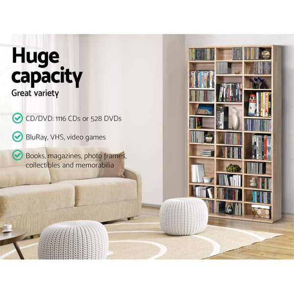Artiss 528 DVD 1116 CD Storage Shelf Media Rack Stand Cupboard Book Unit Oak Artiss