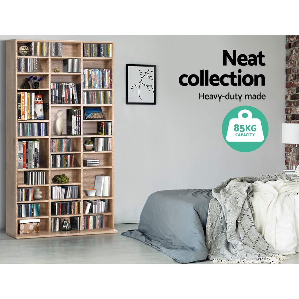 Artiss 528 DVD 1116 CD Storage Shelf Media Rack Stand Cupboard Book Unit Oak Artiss