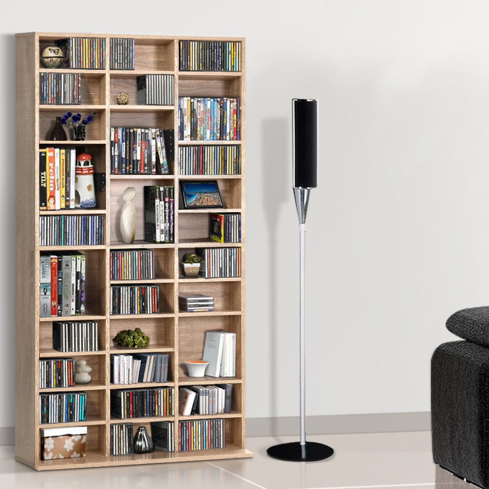 Artiss 528 DVD 1116 CD Storage Shelf Media Rack Stand Cupboard Book Unit Oak Artiss