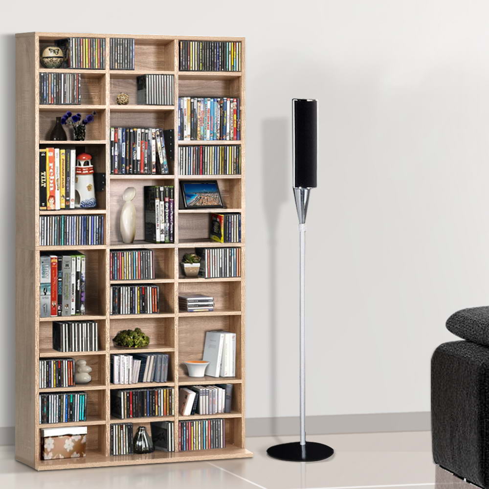 Artiss 528 DVD 1116 CD Storage Shelf Media Rack Stand Cupboard Book Unit Oak Artiss
