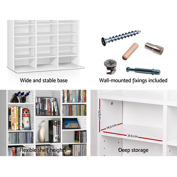 Artiss Adjustable Book Storage Shelf Rack Unit - White Artiss