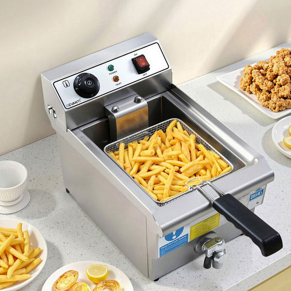 Devanti 3000W Electric Deep Fryer 10L Stainless Steel Fryer w/ Basket & Lid Awezingly