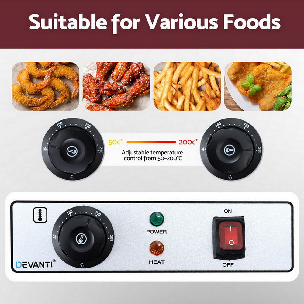 Devanti 3000W Electric Deep Fryer 10L Stainless Steel Fryer w/ Basket & Lid Awezingly