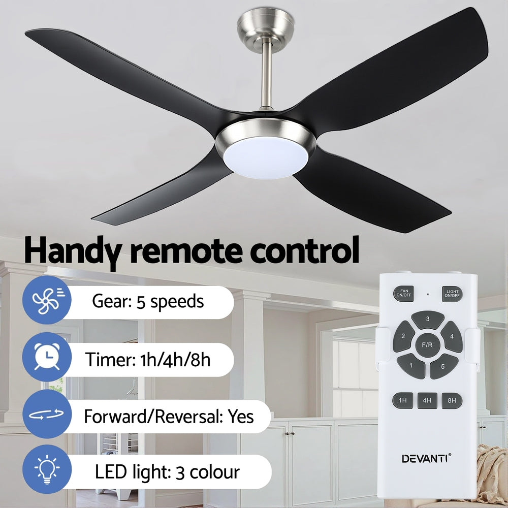 Devanti 52'' Ceiling Fan DC Motor w/Light w/Remote Black Awezingly