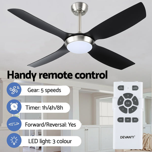 Devanti 52'' Ceiling Fan DC Motor w/Light w/Remote Black Awezingly