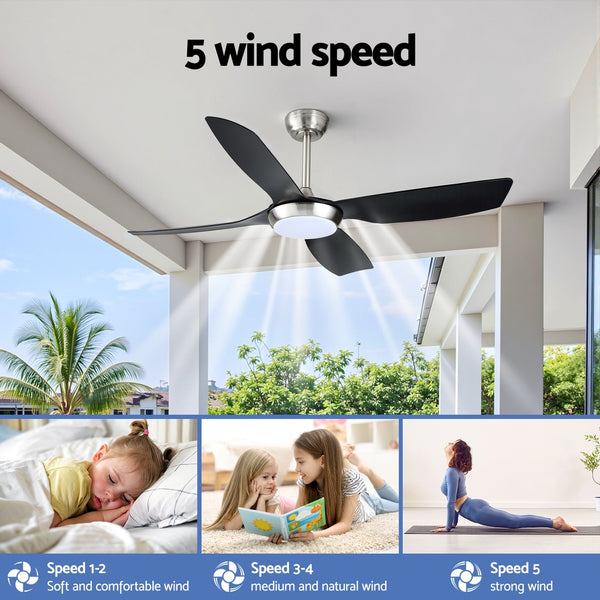 Devanti 52'' Ceiling Fan DC Motor w/Light w/Remote Black Awezingly
