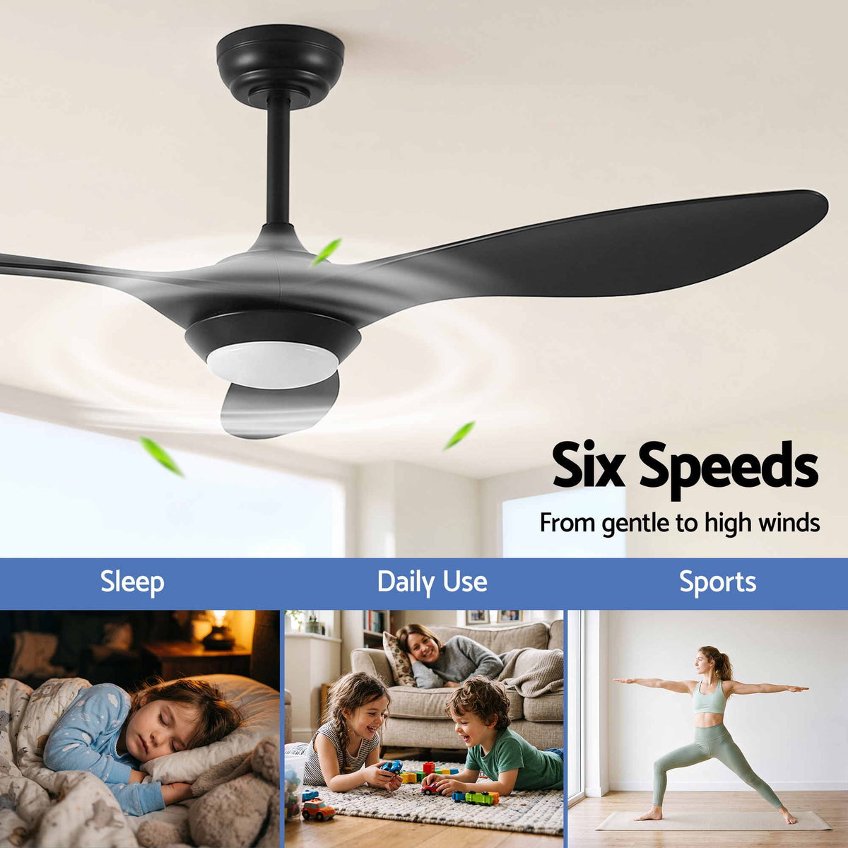 Devanti 52'' Ceiling Fan DC Motor w/Light w/Remote - Black Awezingly