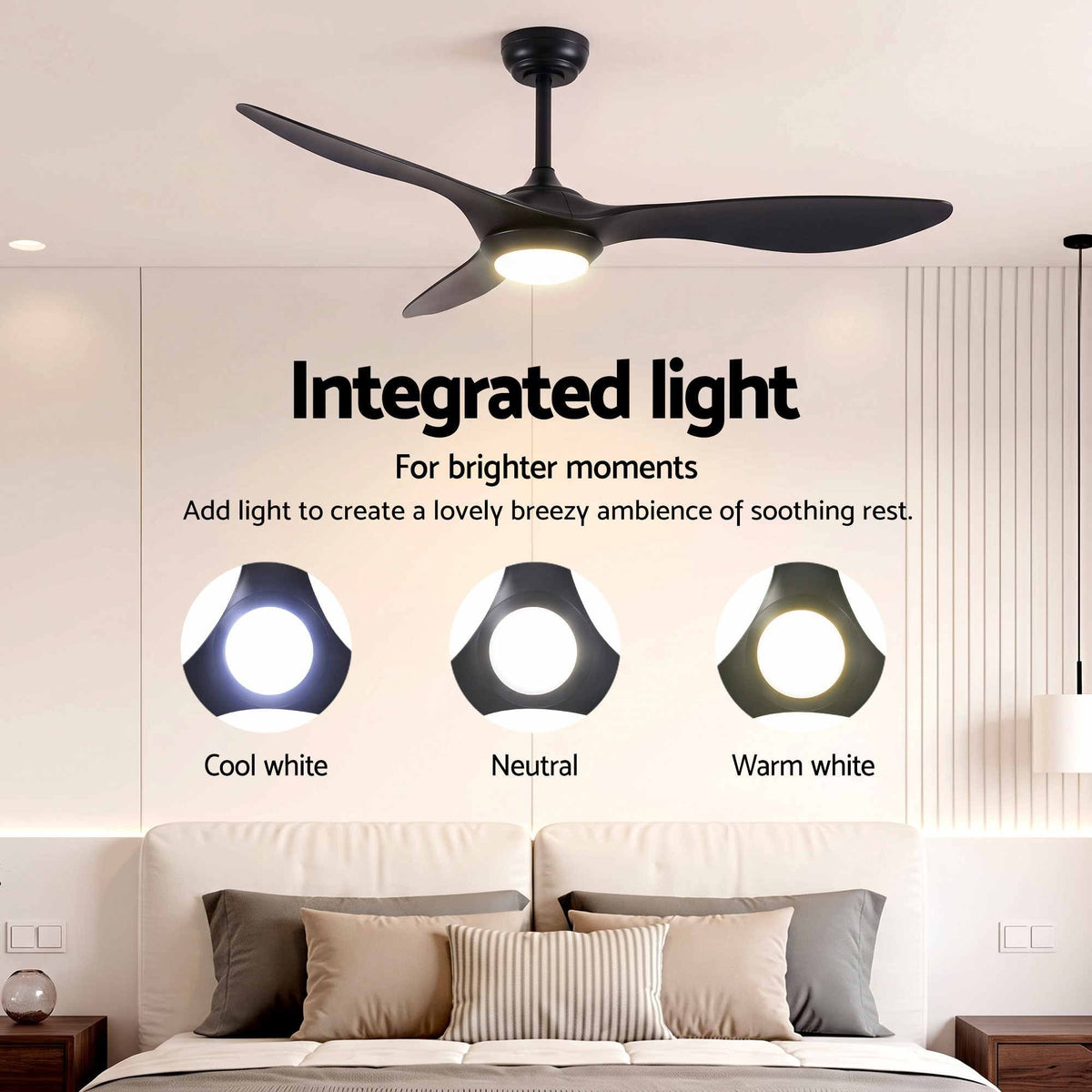 Devanti 52'' Ceiling Fan DC Motor w/Light w/Remote - Black Awezingly
