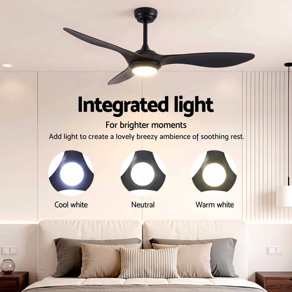 Devanti 52'' Ceiling Fan DC Motor w/Light w/Remote - Black Awezingly