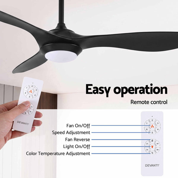 Devanti 52'' Ceiling Fan DC Motor w/Light w/Remote - Black Awezingly