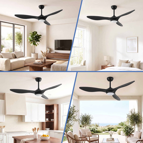 Devanti 52'' Ceiling Fan DC Motor w/Light w/Remote - Black Awezingly