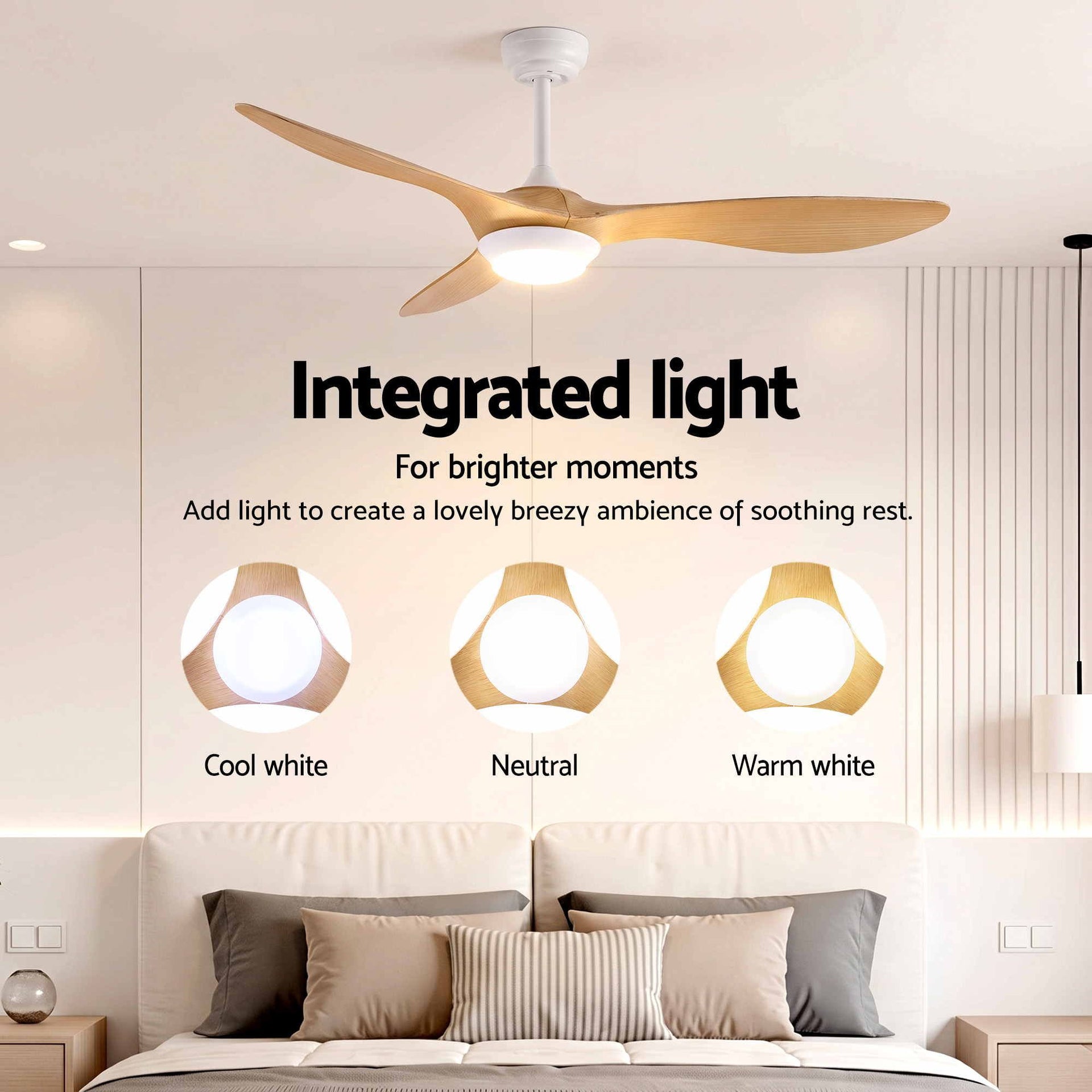 Devanti 52'' Ceiling Fan DC Motor w/Light w/Remote - Wood Awezingly