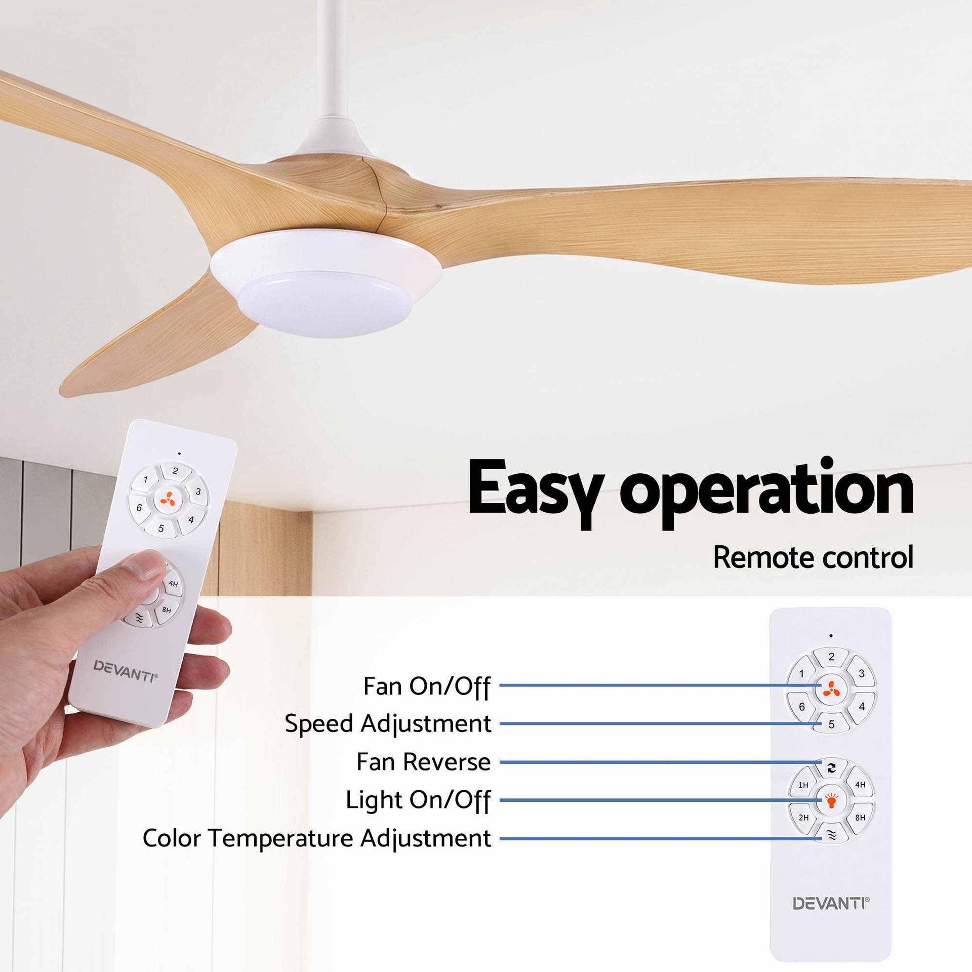 Devanti 52'' Ceiling Fan DC Motor w/Light w/Remote - Wood Awezingly