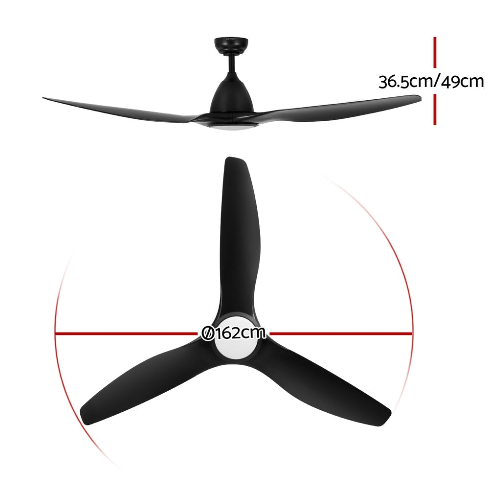 Devanti 64 Inch Ceiling Fan DC Motor w/Light w/Remote - Black Devanti
