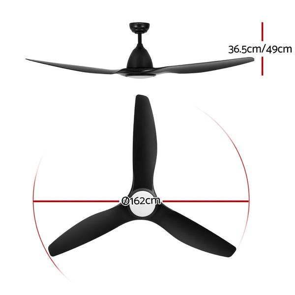 Devanti 64 Inch Ceiling Fan DC Motor w/Light w/Remote - Black Devanti