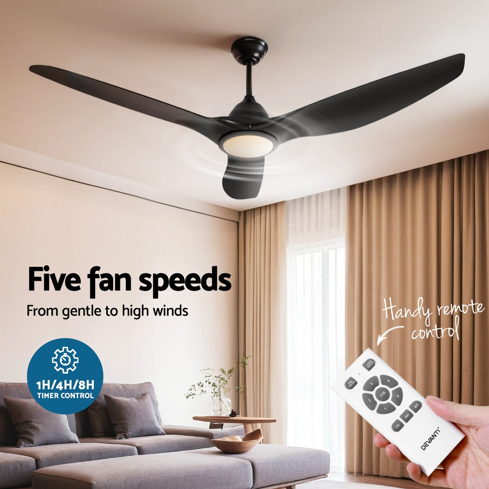 Devanti 64 Inch Ceiling Fan DC Motor w/Light w/Remote - Black Devanti
