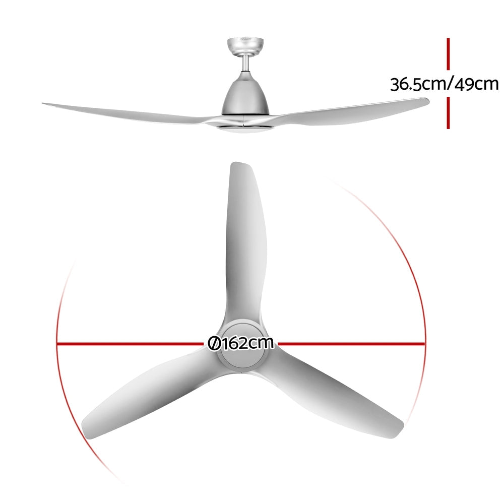 Devanti 64 Inch Ceiling Fan DC Motor w/Light w/Remote - Silver Devanti