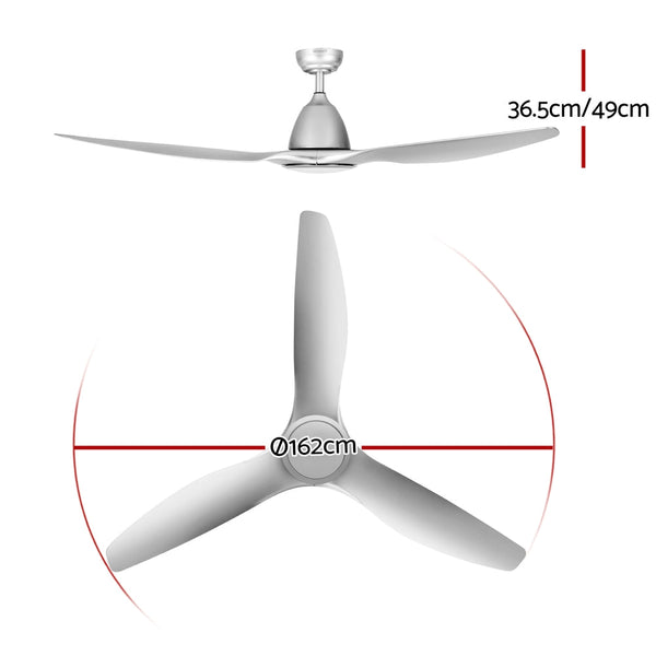 Devanti 64 Inch Ceiling Fan DC Motor w/Light w/Remote - Silver Devanti