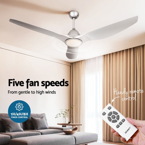 Devanti 64 Inch Ceiling Fan DC Motor w/Light w/Remote - Silver Devanti