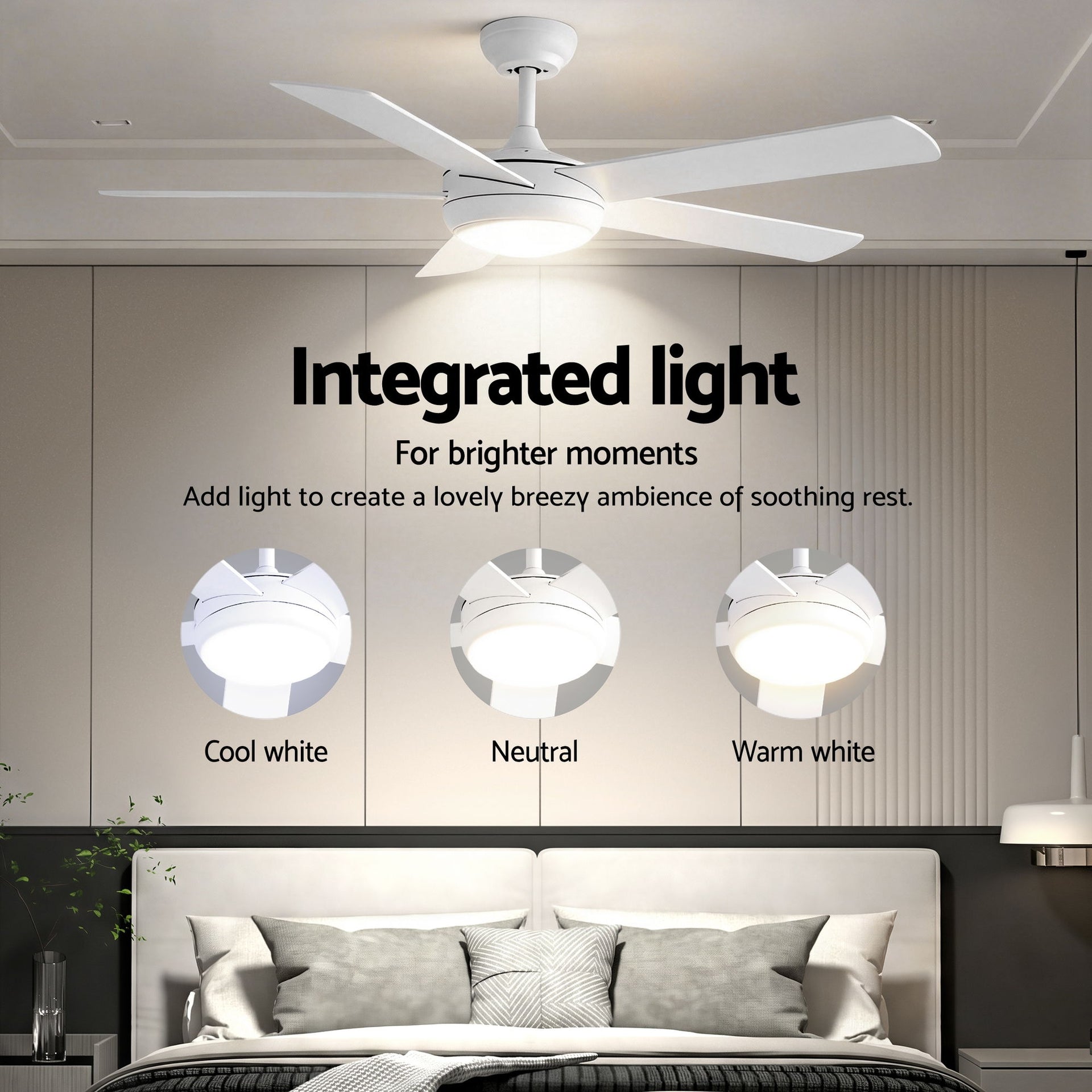 Devanti 52'' Ceiling Fan 5 Blades DC Motor w/Light w/Remote White Awezingly