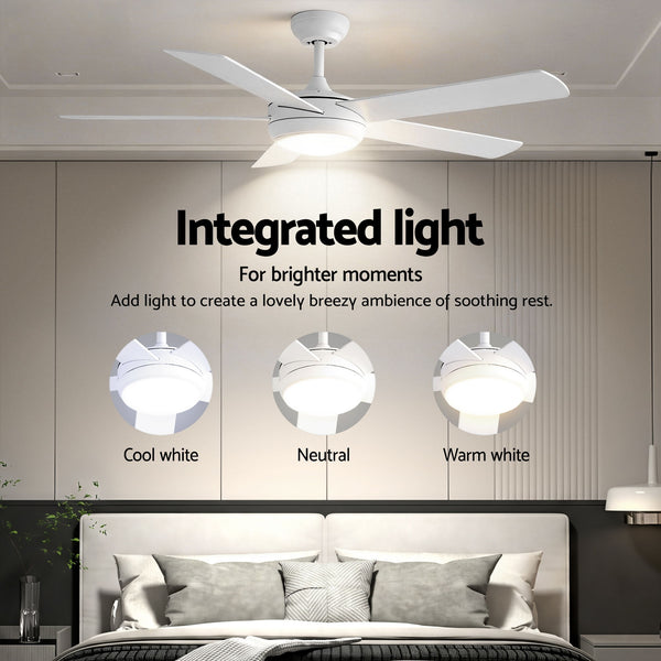 Devanti 52'' Ceiling Fan 5 Blades DC Motor w/Light w/Remote White Awezingly