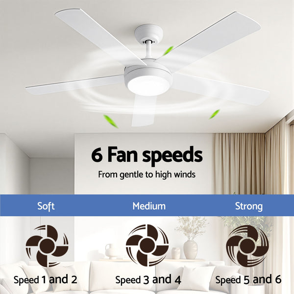 Devanti 52'' Ceiling Fan 5 Blades DC Motor w/Light w/Remote White Awezingly