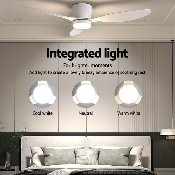 Devanti 52'' Ceiling Fan 3 Blades DC Motor w/Light w/Remote White Awezingly