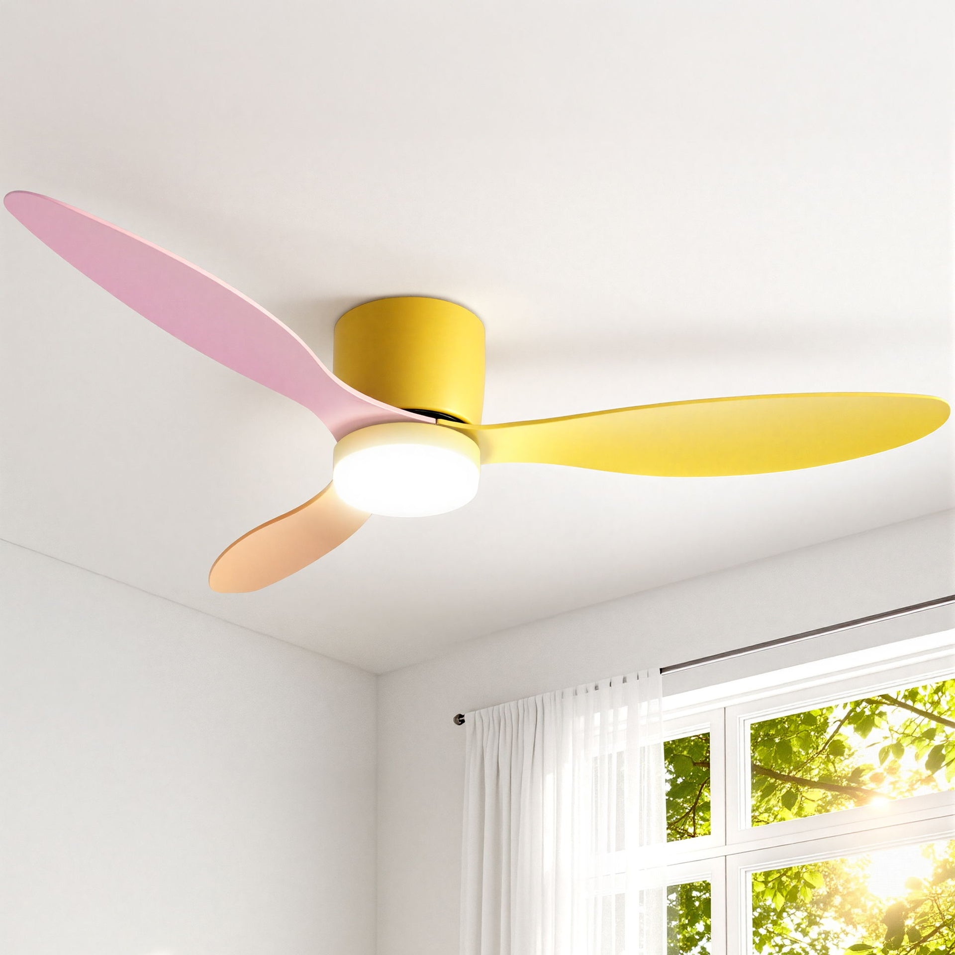 Devanti 52'' Ceiling Fan 3 Blades DC Motor w/Light w/Remote Yellow Pink Orange Awezingly