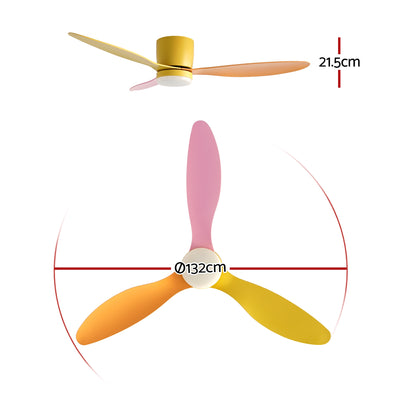 Devanti 52'' Ceiling Fan 3 Blades DC Motor w/Light w/Remote Yellow Pink Orange