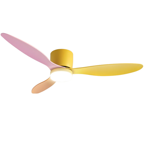 Devanti 52'' Ceiling Fan 3 Blades DC Motor w/Light w/Remote Yellow Pink Orange Awezingly