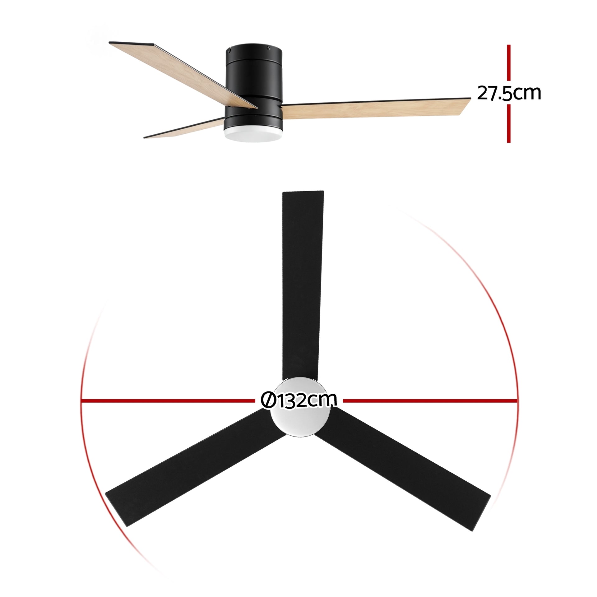 Devanti 52'' Ceiling Fan 3 Blades Double-sided DC Motor w/Light w/Remote Light Wood and bLack Awezingly