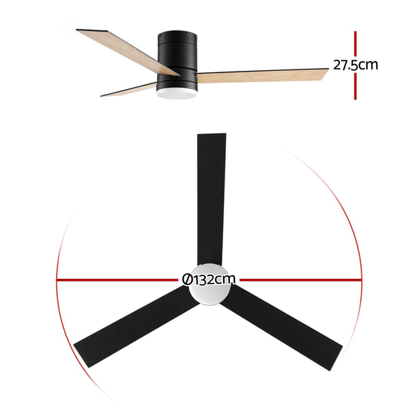 Devanti 52'' Ceiling Fan 3 Blades Double-sided DC Motor w/Light w/Remote Light Wood and bLack Awezingly