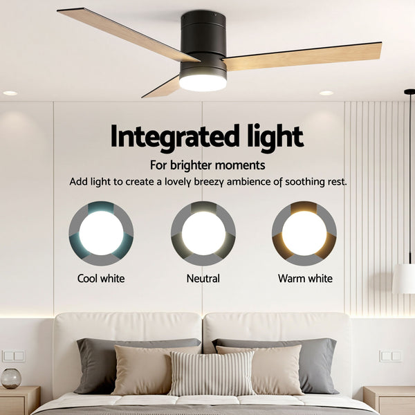 Devanti 52'' Ceiling Fan 3 Blades Double-sided DC Motor w/Light w/Remote Light Wood and bLack Awezingly