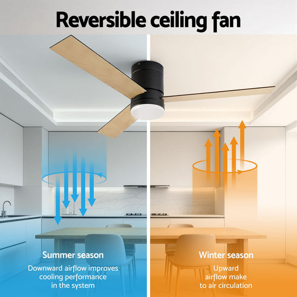 Devanti 52'' Ceiling Fan 3 Blades Double-sided DC Motor w/Light w/Remote Light Wood and bLack Awezingly