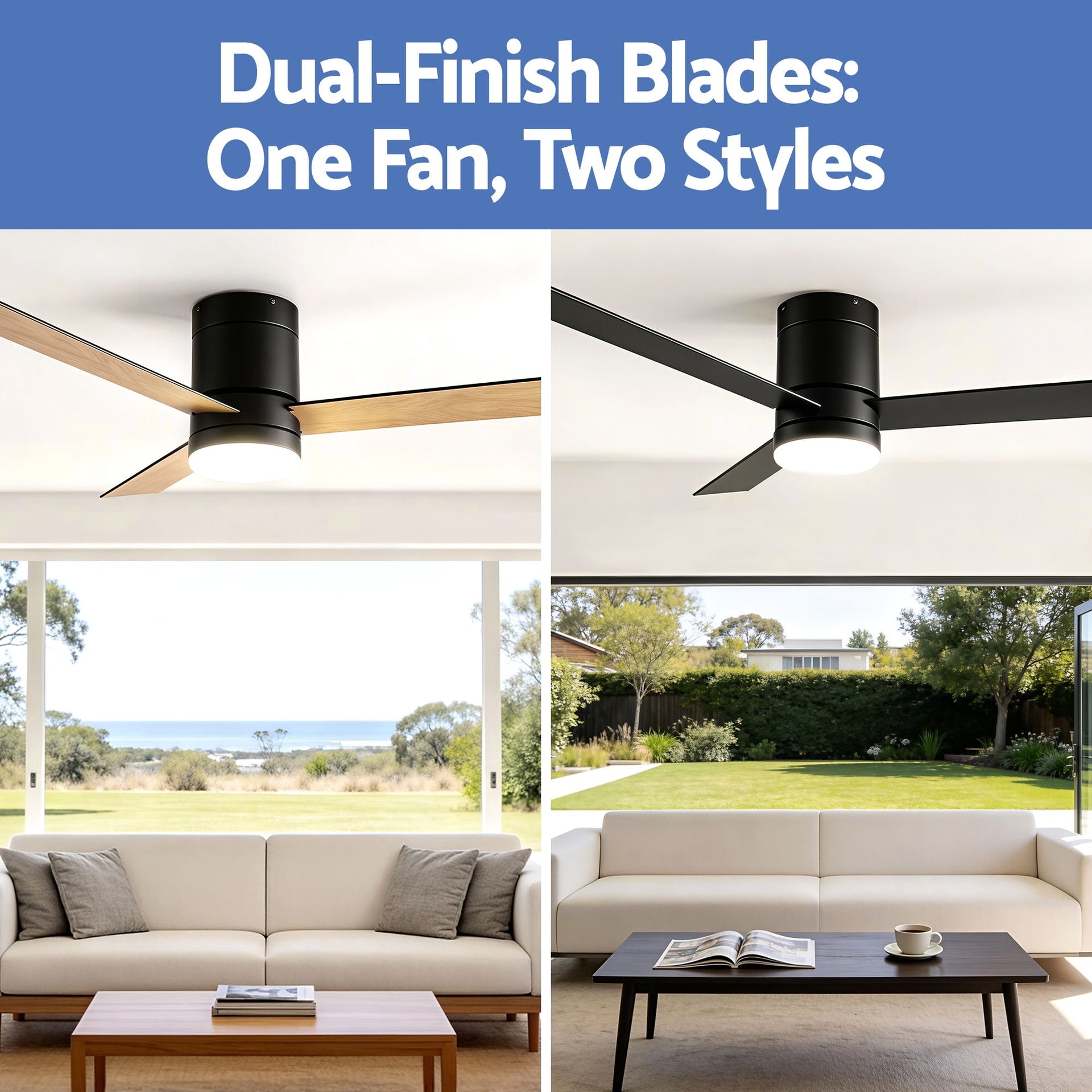 Devanti 52'' Ceiling Fan 3 Blades Double-sided DC Motor w/Light w/Remote Light Wood and bLack Awezingly
