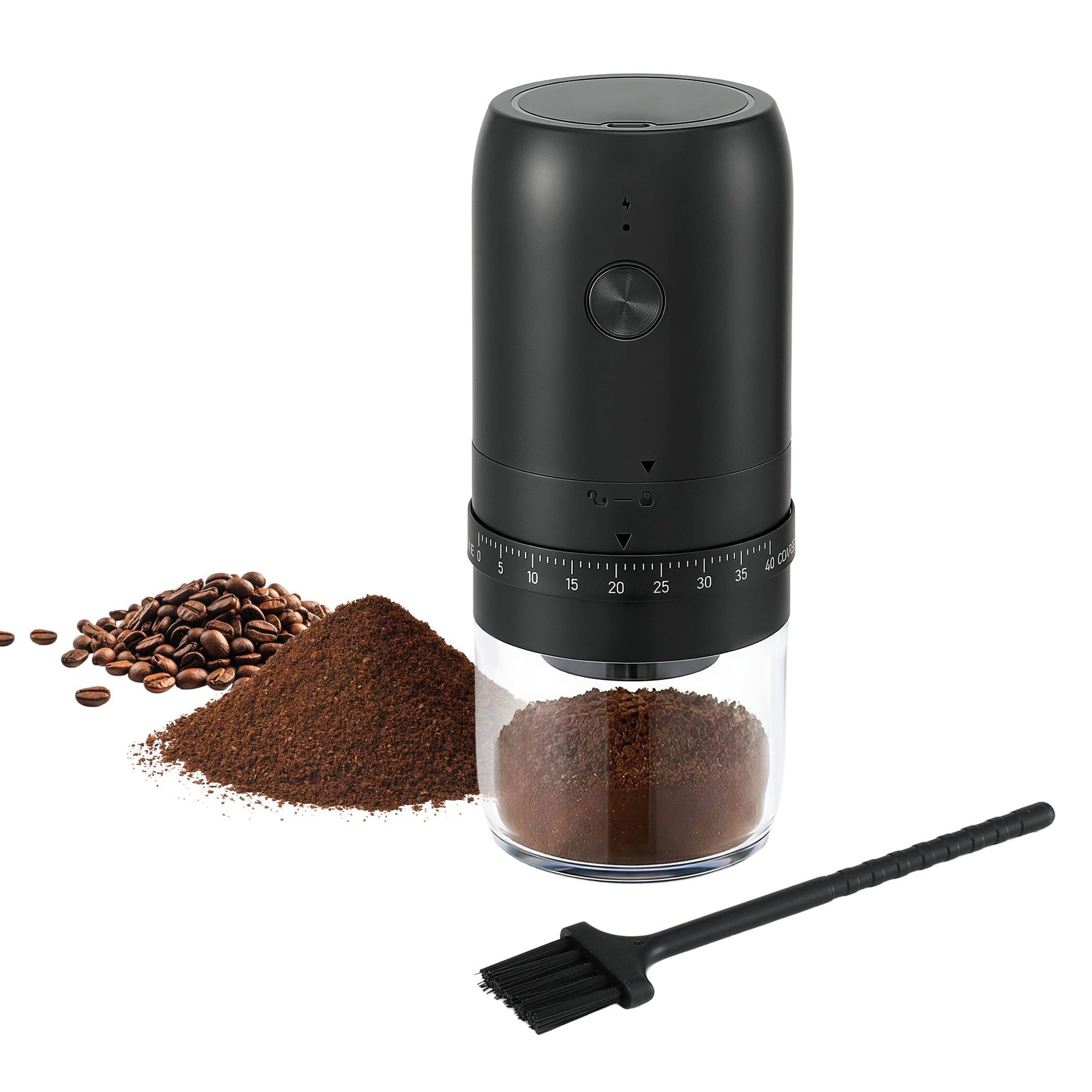 Devanti Electric Coffee Grinder USB-C Rechargeable Portable Coffee Bean Grinder with 40 Precise Grind Settings | Automatic Spice Nut Pepper Grinder Mill with Cleaning Brush & Ground Coffee Container for Home Office Camping Travel, Black Awezingly